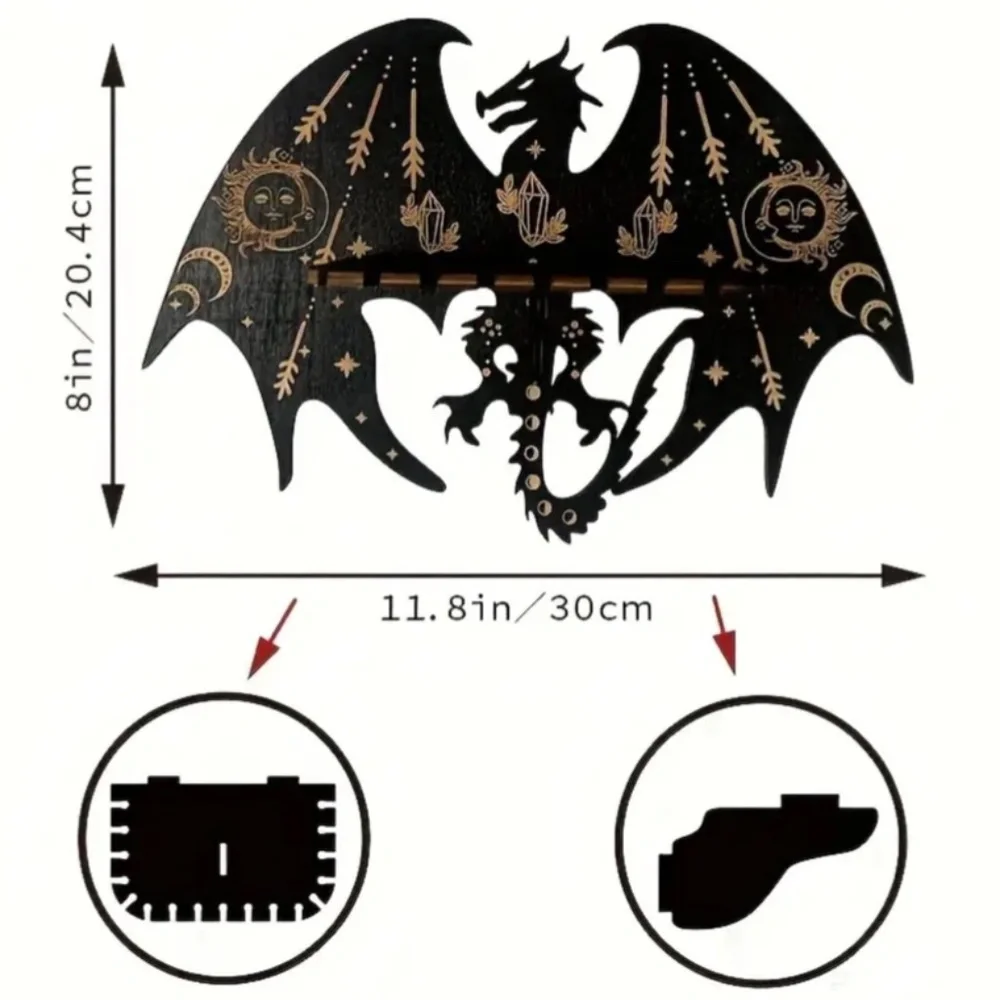 NEW! Majestic Black and Gold Dragon Crystal / Gemstone Display Wall Shelf!